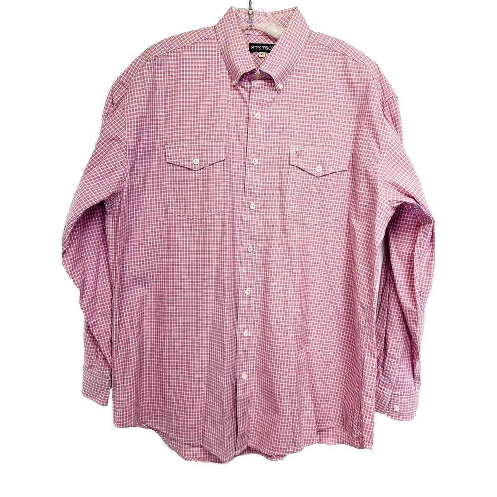 Stetson Western Pink/White Plaid Womens Sz XL L/S Shirt (Y31)